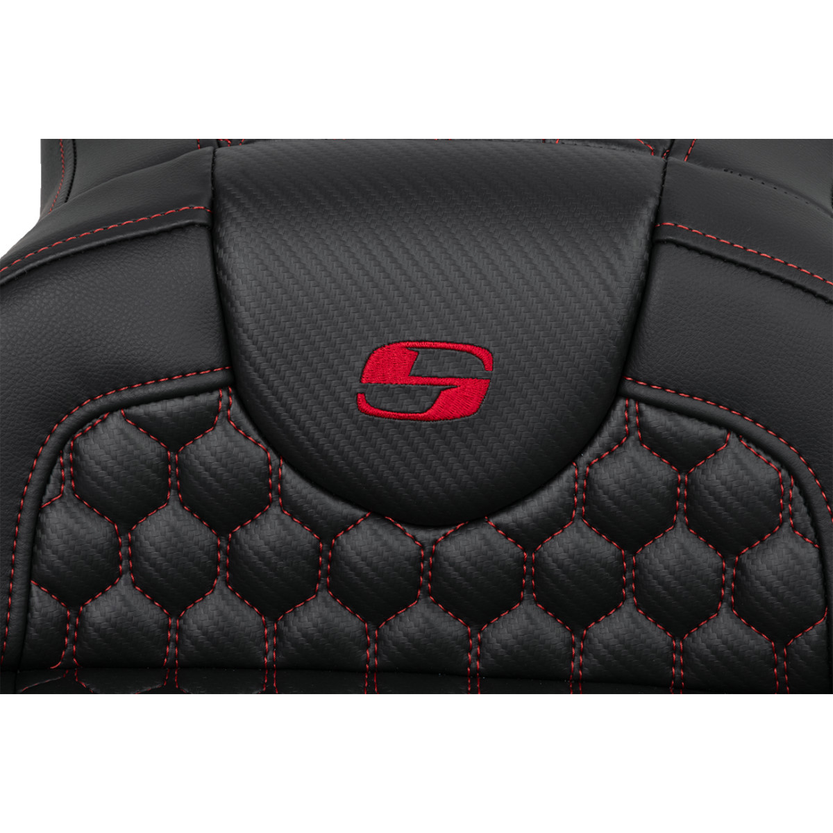 Saddlemen #808-07B-19004 - RoadSofa™ Seat - Honeycomb - Red Stitch - Extended Reach - without Backrest - FLH/FLT '08-'24