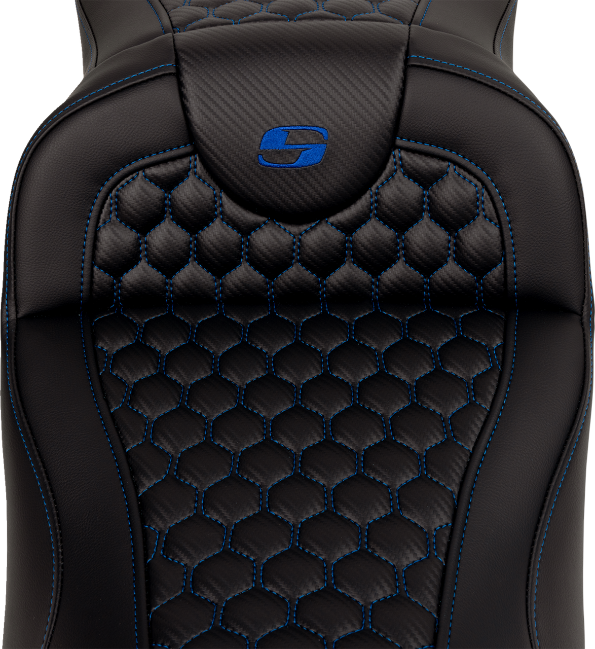 Saddlemen RoadSofa Seat - Honeycomb - Blue Stitch - Extended Reach - without Backrest - FLH/FLT '08-'24