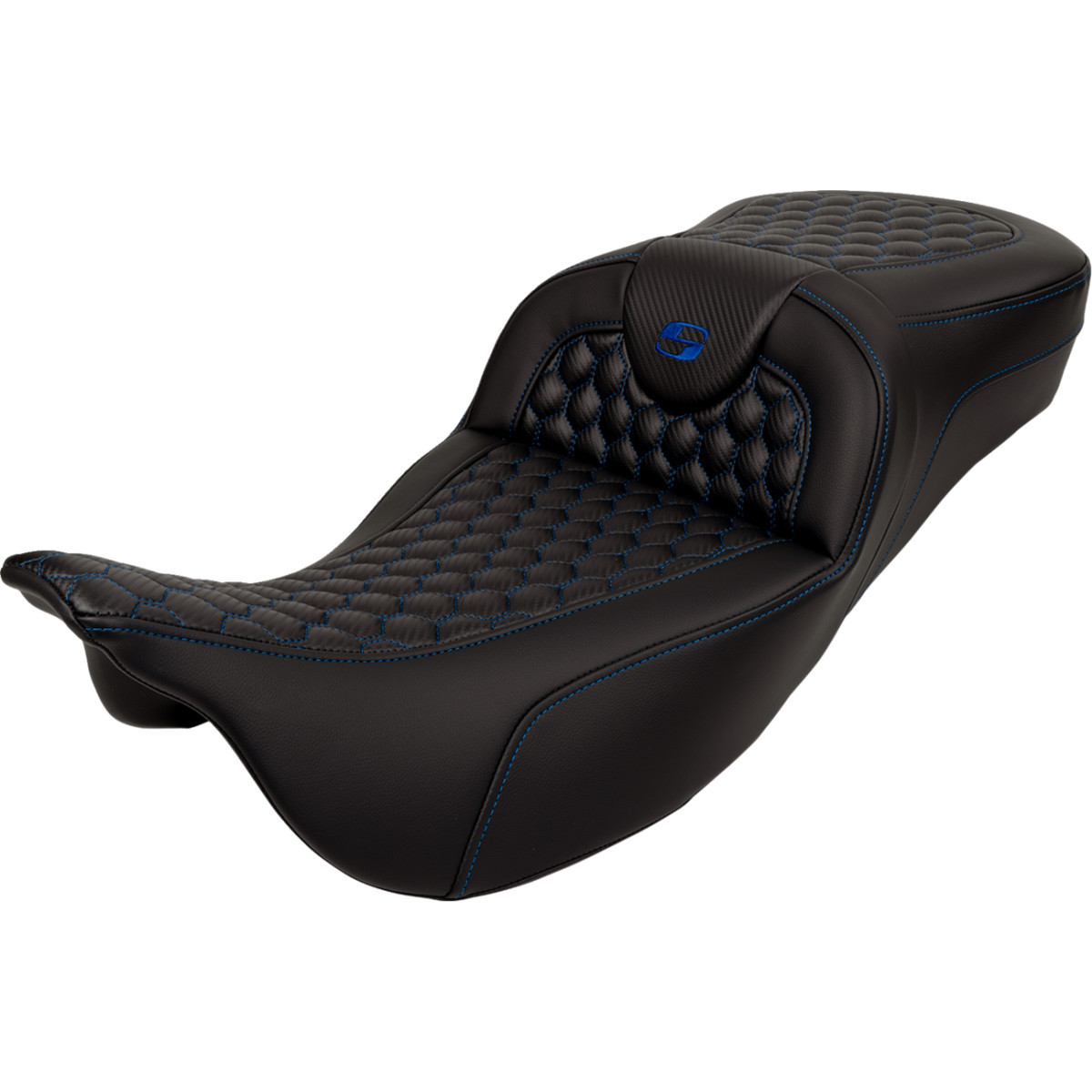 Saddlemen #808-07B-19001 - RoadSofa™ Seat - Honeycomb - Blue Stitch - Extended Reach - without Backrest - FLH/FLT '08-'24