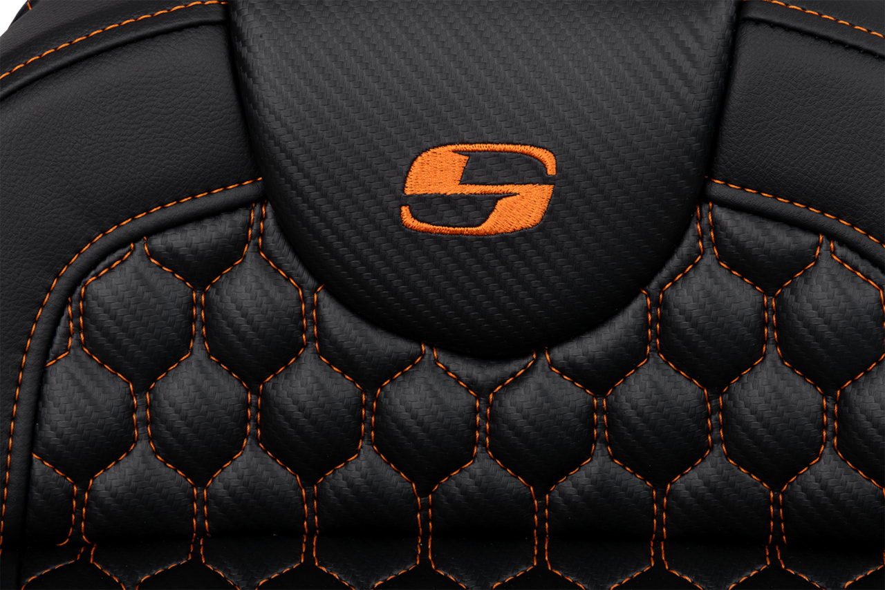 Saddlemen RoadSofa Seat - Honeycomb - Orange Stitch - Extended Reach - without Backrest - FLH/FLT '08-'24