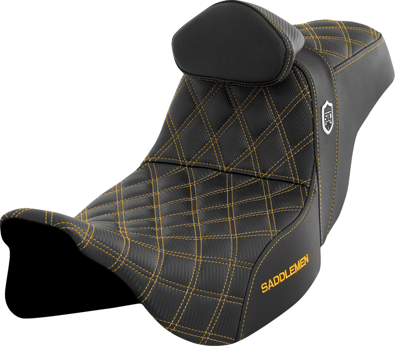 Saddlemen Pro Series SDC Performance Seat - w/ Backrest - Gold Stitch - FLH/FLT '08-'23