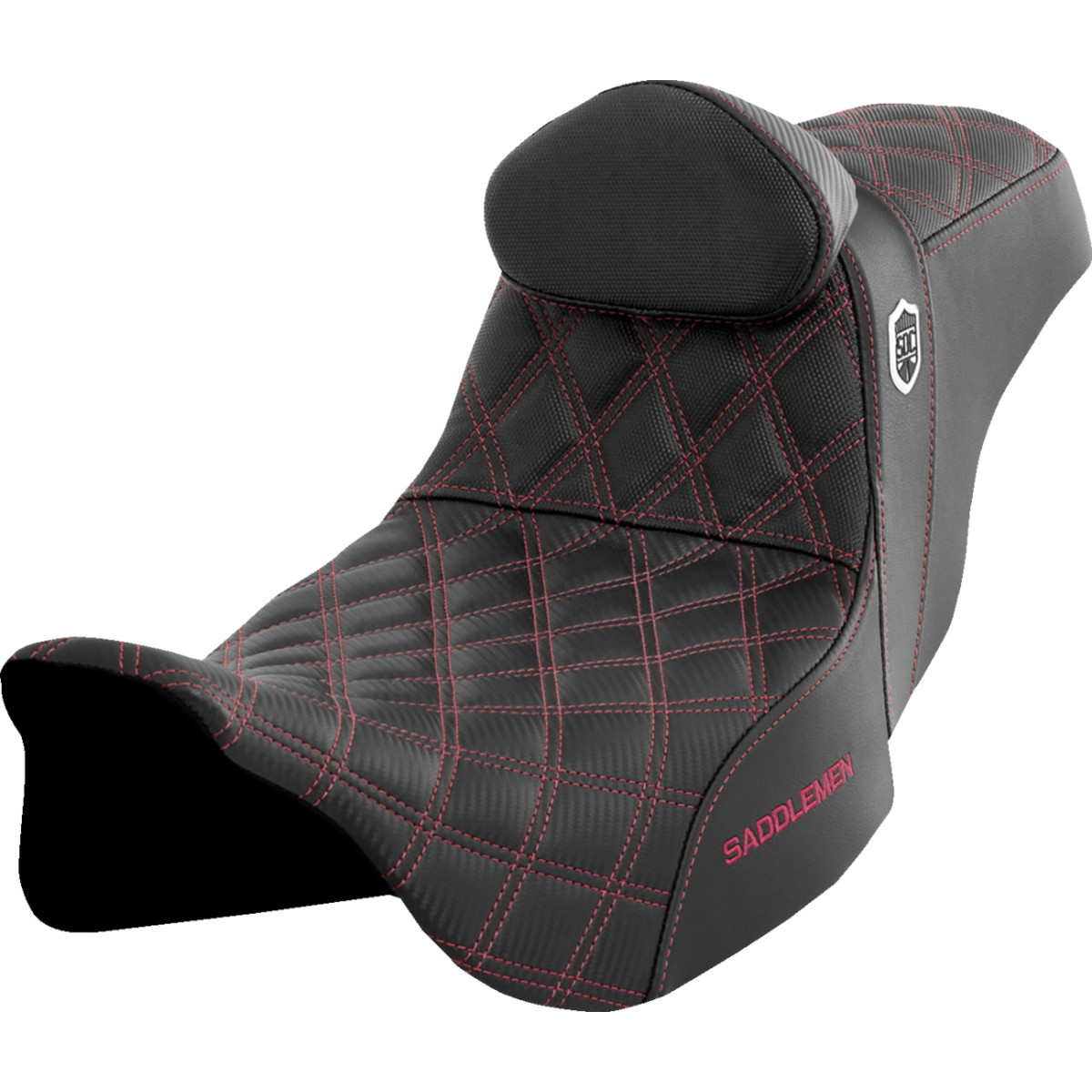 Saddlemen #SC80807WINRT - Pro Series SDC Performance Seat - w/ Backrest - Wine Berry Stitch - FLH/FLT '08-'23