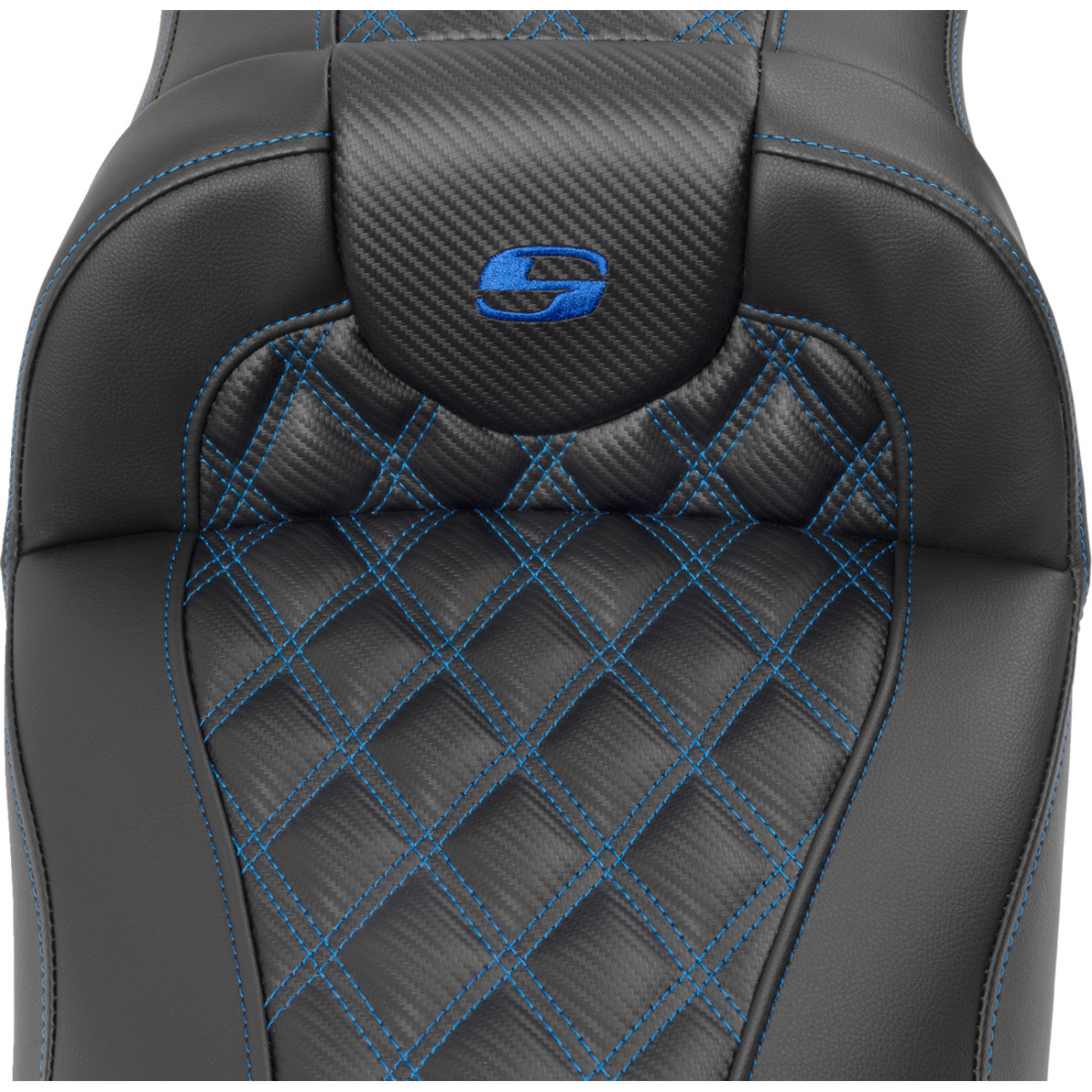 Saddlemen #823-07-20701 - Roadsofa™ Extended Reach Seat - without Backrest - Lattice Stitch - Blue Stitch - FLTR/FLHX '23-'24