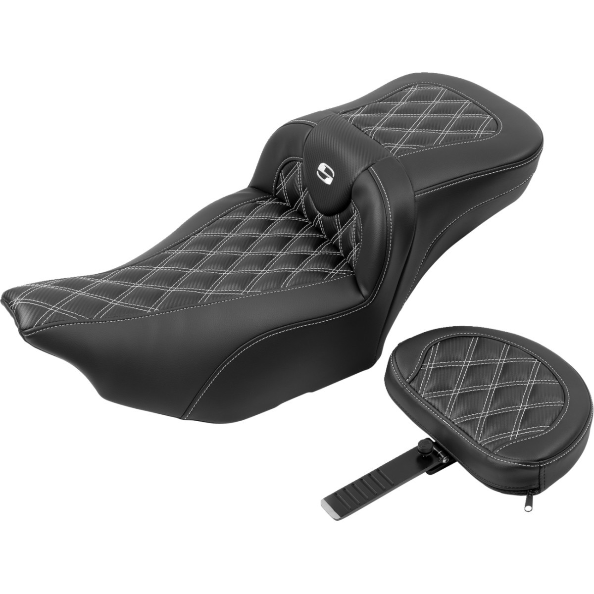 Saddlemen #823-07-207B6 - Roadsofa™ Extended Reach Seat - with Backrest - Lattice Stitch - White Stitch - FLTR/FLHX '23-'24