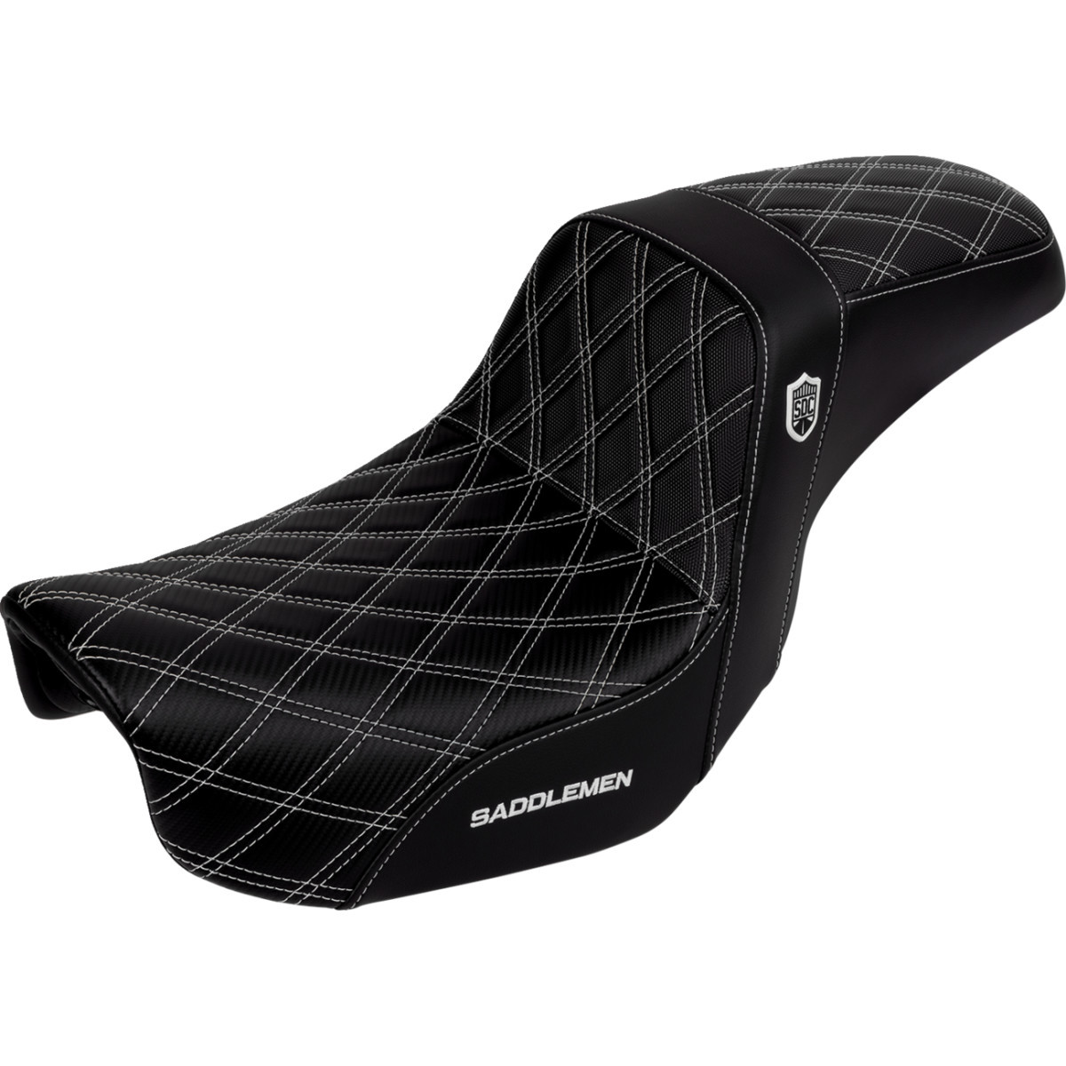 Saddlemen #SC80604WHI - Pro Series SDC Performance Seat - Carbon Fiber/Lumbar Gripper - White Stitch - Dyna '06-'17