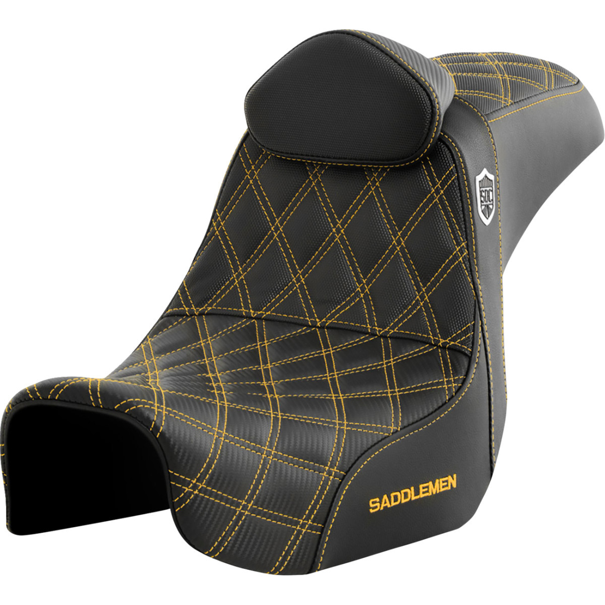 Saddlemen #SC80604GOLRT - Pro Series SDC Performance Seat - w/ Backrest - Gold Stitch - Dyna '06-'17