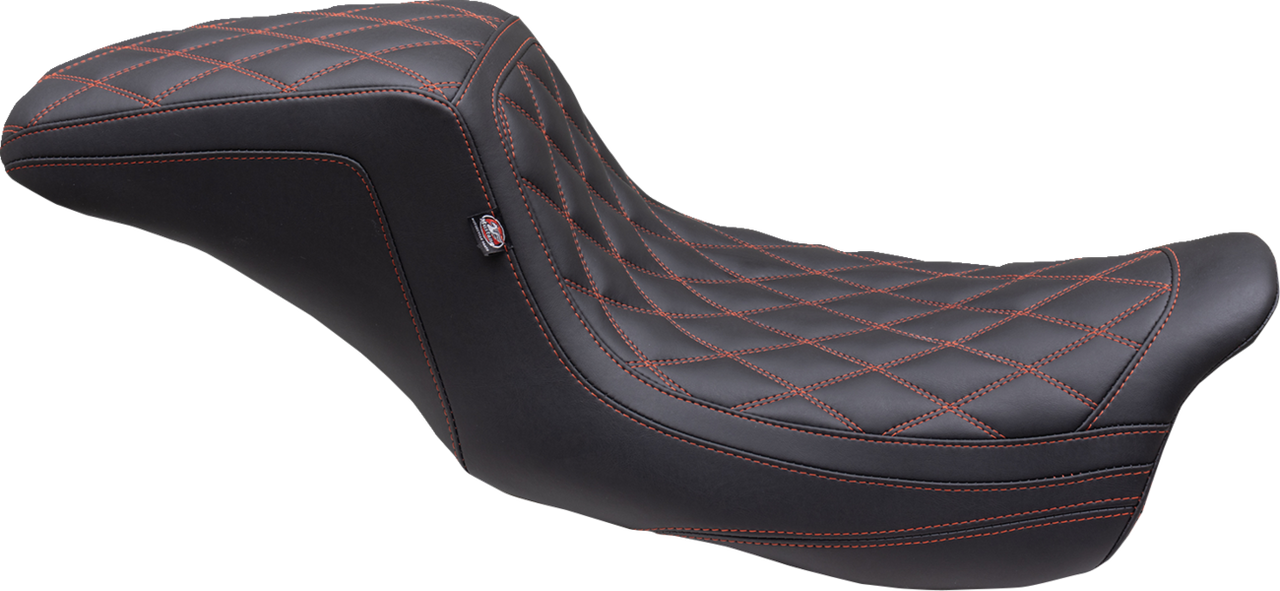 Mustang One Piece 2-Up Squareback Seat - Double Diamond - American Beauty Red/Orange Stitch - FL '08-'24