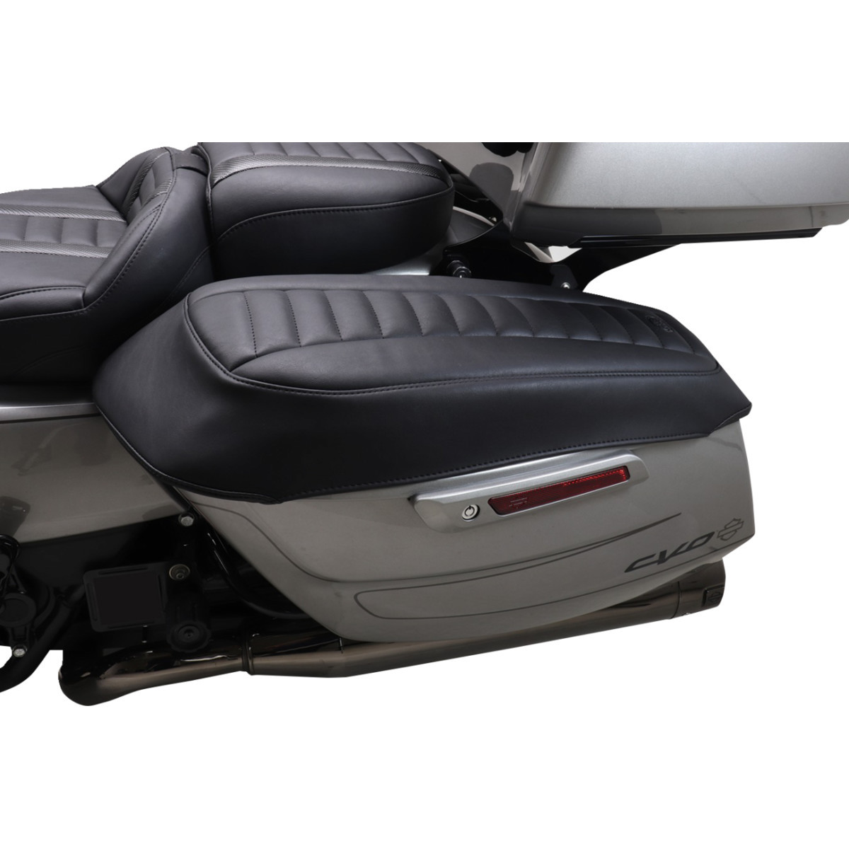 Mustang #88404GM - Deluxe Saddlebag Lid Covers - Black w/ Gunmetal Stitch - Touring