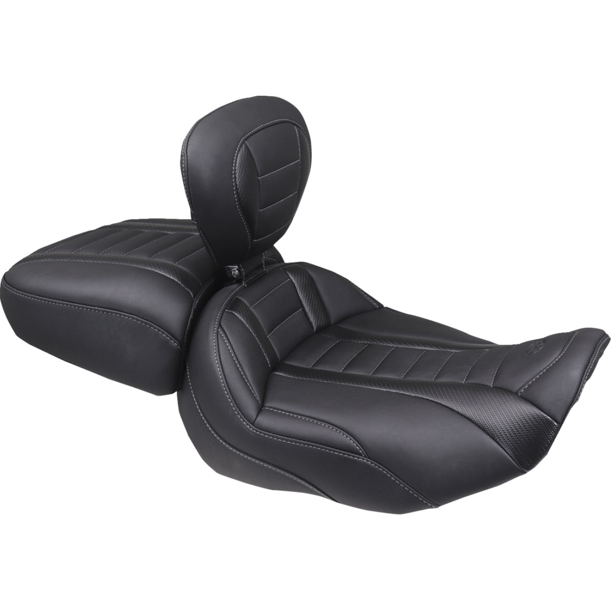 Mustang #89401GM - Deluxe Touring Solo Seat - w/ Backrest - Gunmetal Stitch - FLT/FLH '23-'25