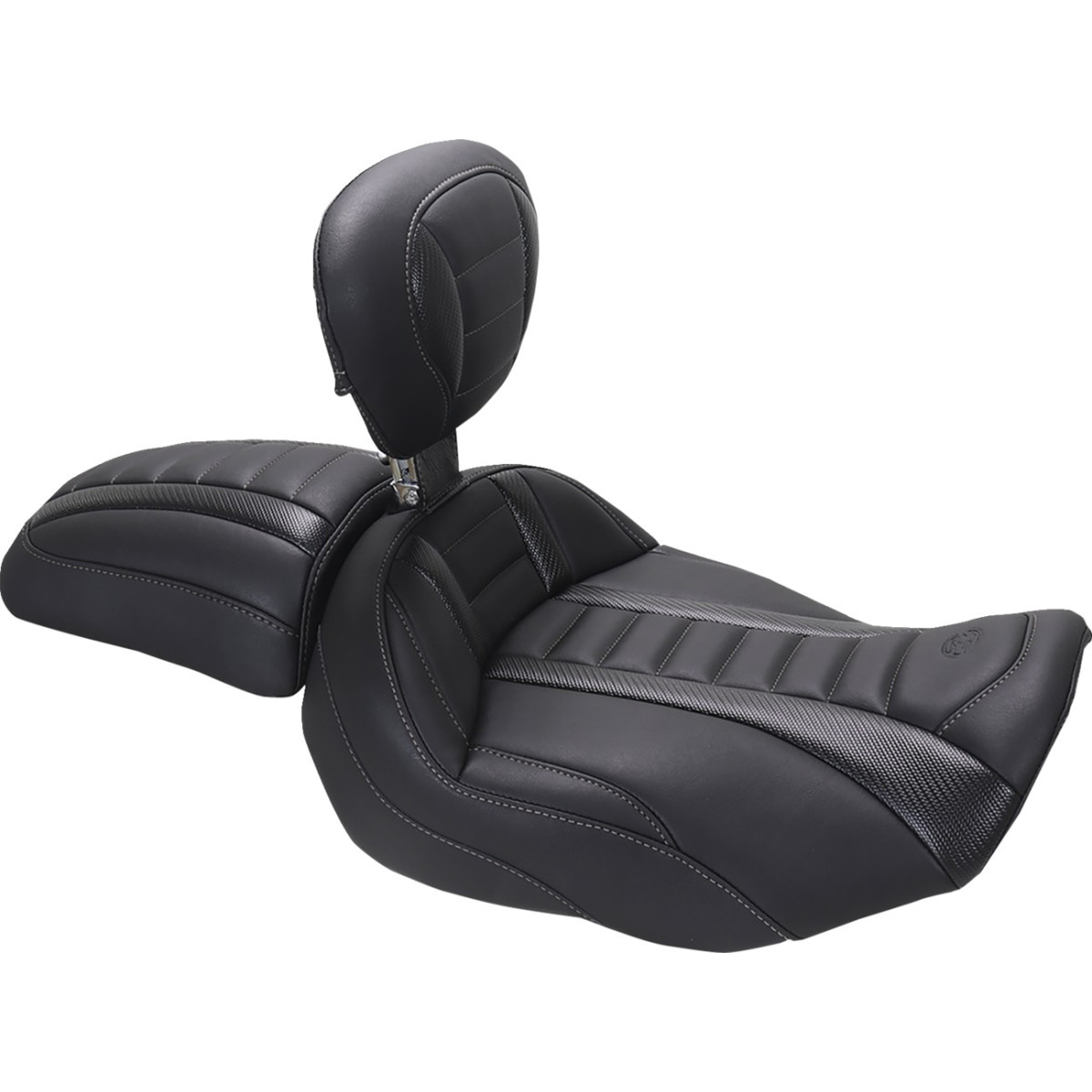 Mustang #89401GM - Deluxe Touring Solo Seat - w/ Backrest - Gunmetal Stitch - FLT/FLH '23-'25