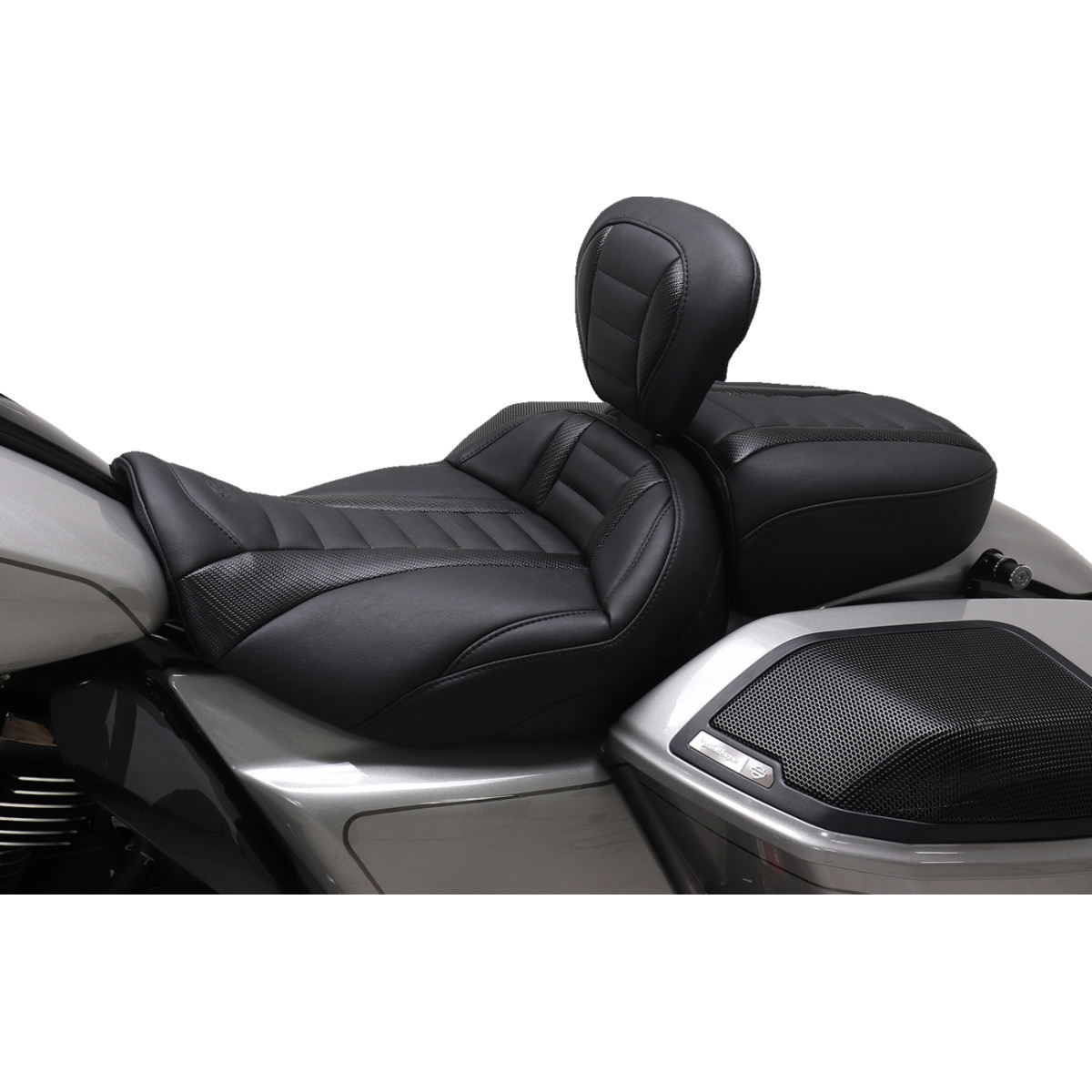 Mustang #89401 - Deluxe Touring Solo Seat - w/ Backrest - Black Stitch - FLT/FLH '23-'25