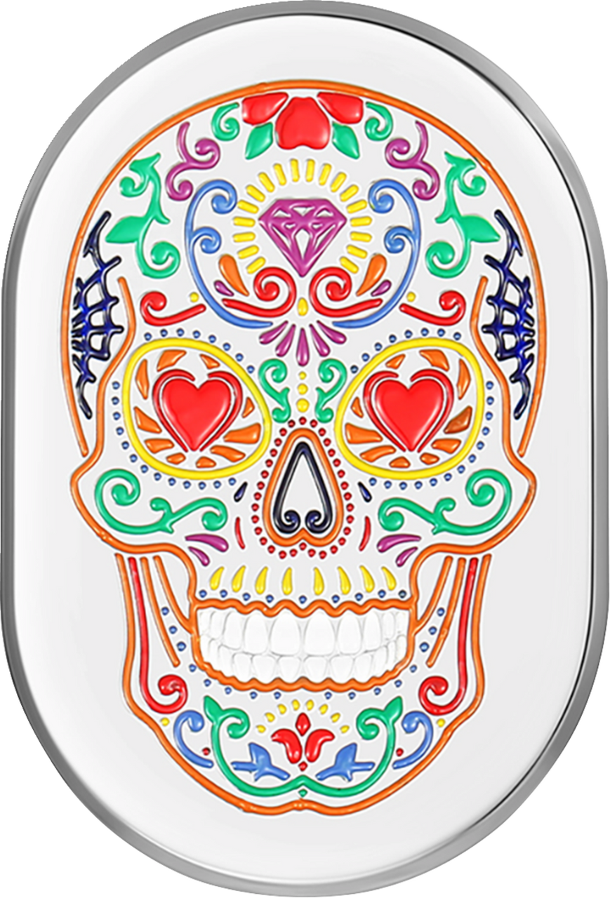 Figurati Designs Antenna Cover - Right Rear Fender - Sugar Skull - Chrome (#FD30-AC-SS-RT)