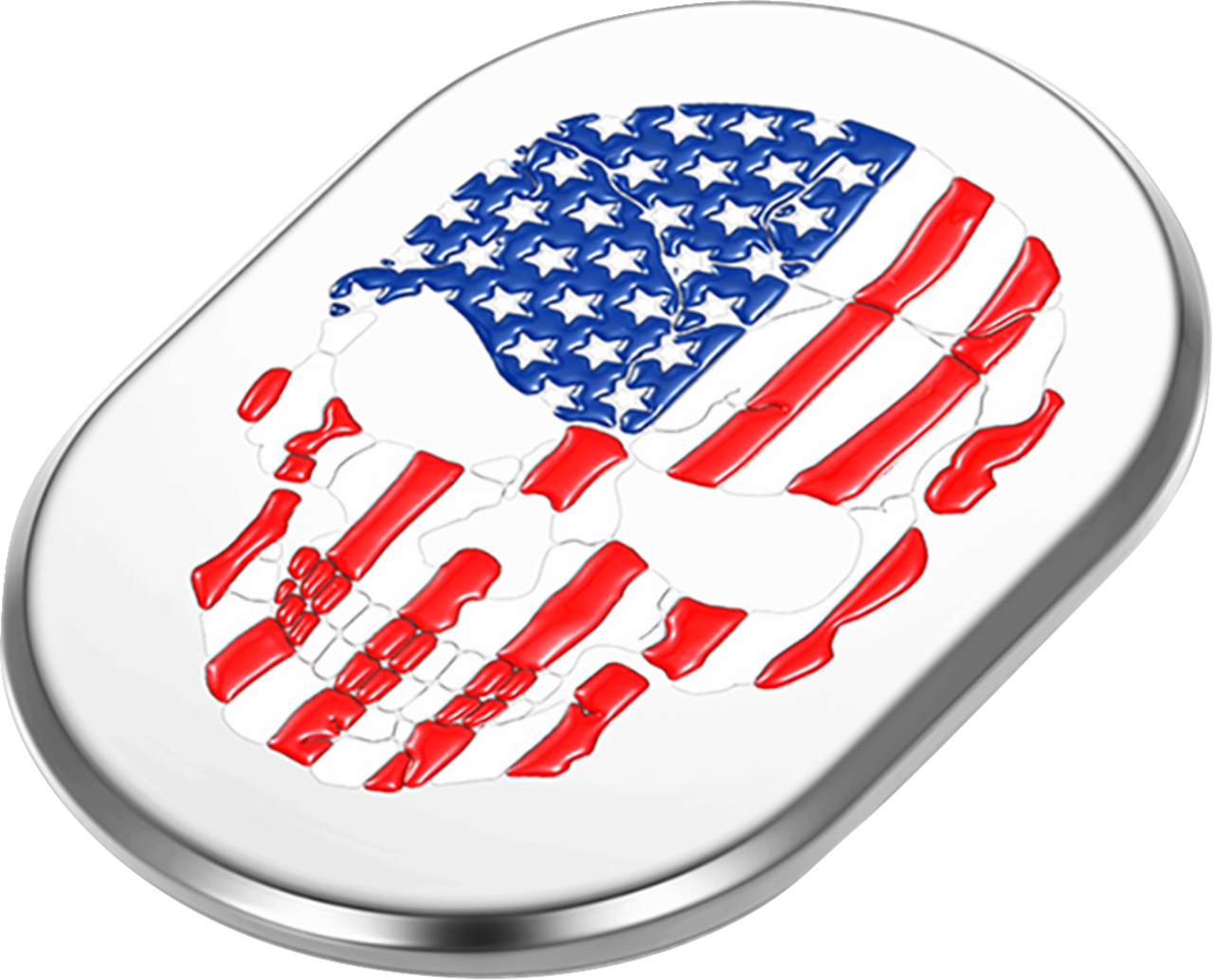 Figurati Designs Antenna Cover - Left Rear Fender - American Flag Skull - Chrome (#FD24-AC-SS-LT)