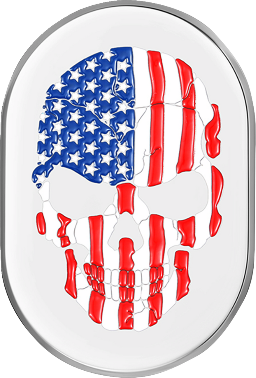 Figurati Designs Antenna Cover - Left Rear Fender - American Flag Skull - Chrome (#FD24-AC-SS-LT)
