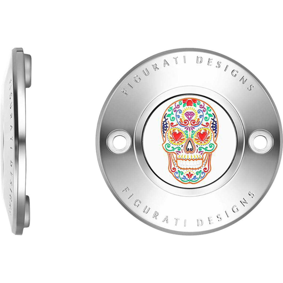 Figurati Designs #FD30-TC-2H-SS - Timing Cover - 2 Hole - Sugar Skull - Mirror Polished - Stainless Steel