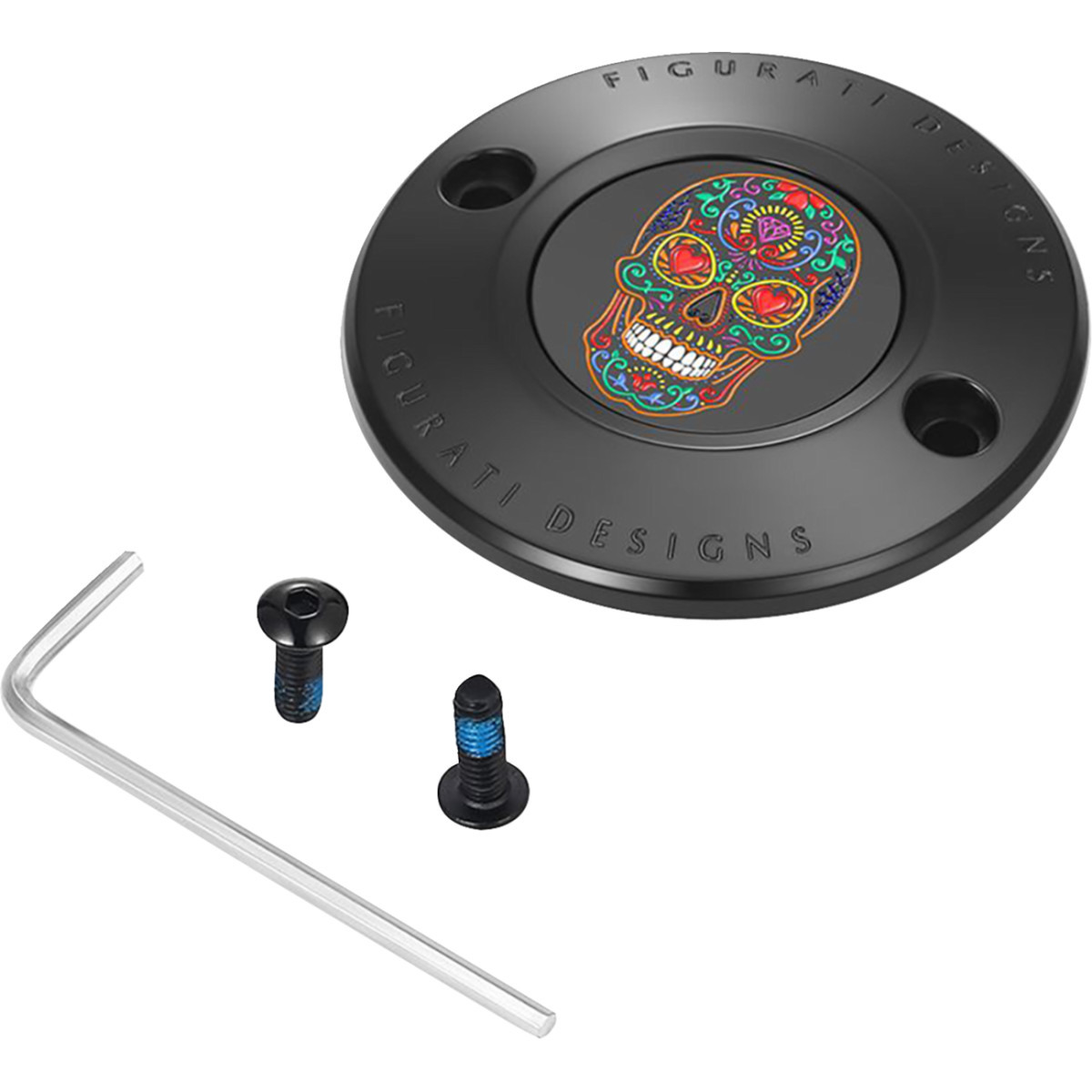 Figurati Designs #FD30-TC-2H-BLK - Timing Cover - 2 Hole - Sugar Skull - Black