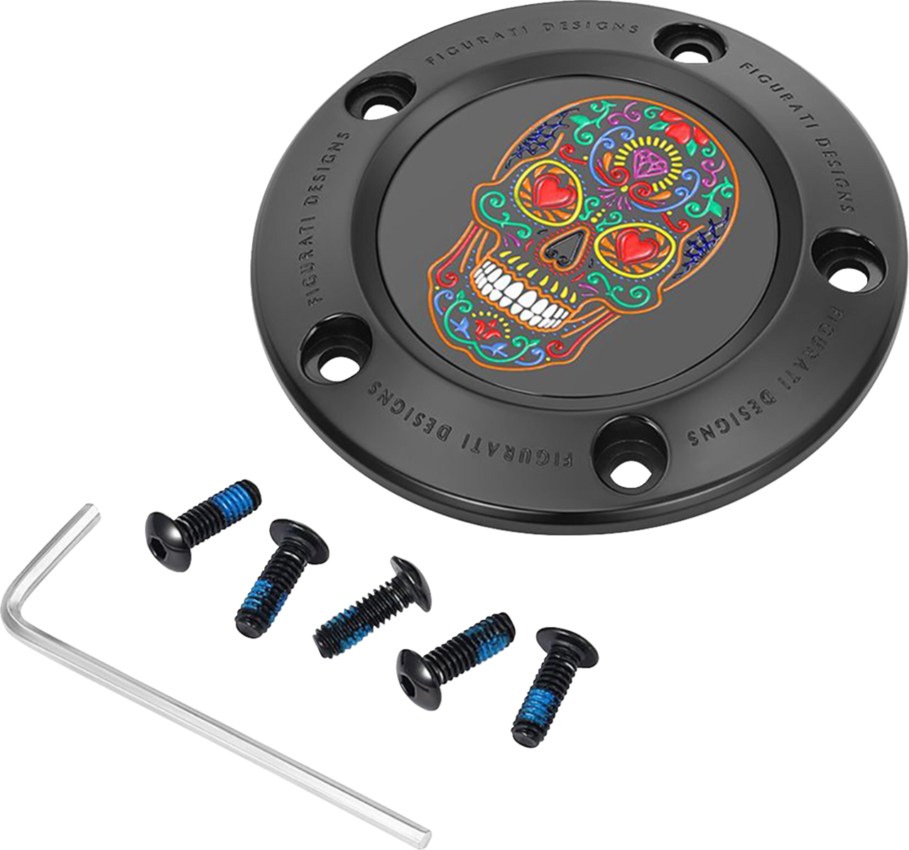 Figurati Designs Timing Cover - 5 Hole - Sugar Skull - Black (#FD30-TC-5H-BLK)