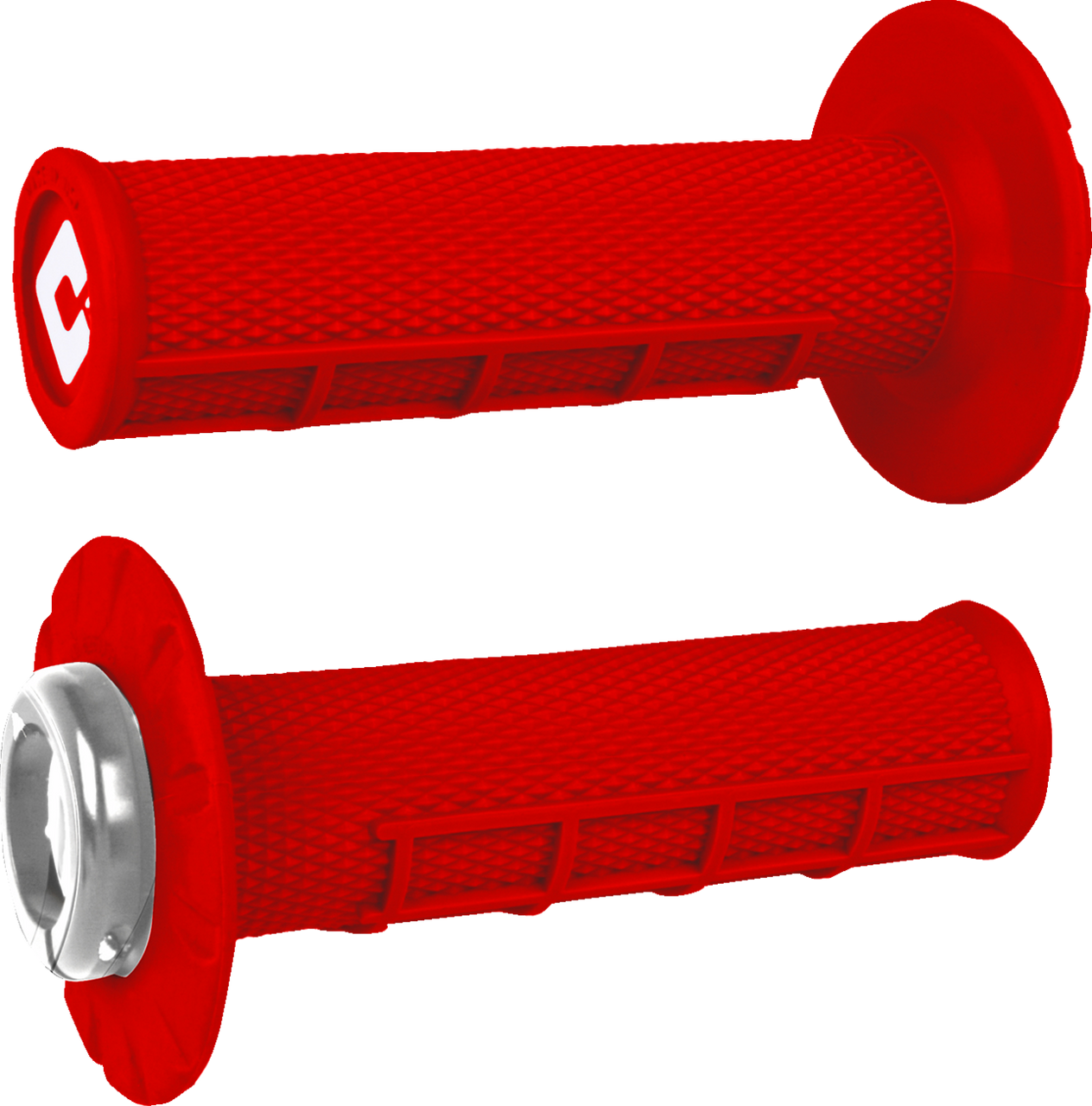 ODI #J33HWR-S  - Half Waffle v2.1 Lock-On Grip - ATV/MX - Bright Red/Silver