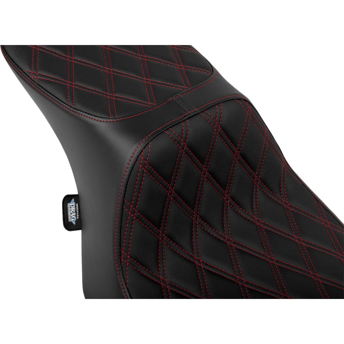 Drag Specialties Seats - Predator 2-Up Seat - Vinyl - Double Diamond Red Stitch - w/o Backrest - FLT/FLH '23-'24