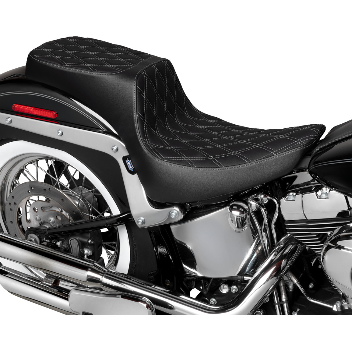 Drag Specialties Seats - Performance Predator 2-Up Seat - Vinyl - Double Diamond - Silver Thread - FL '00-'17