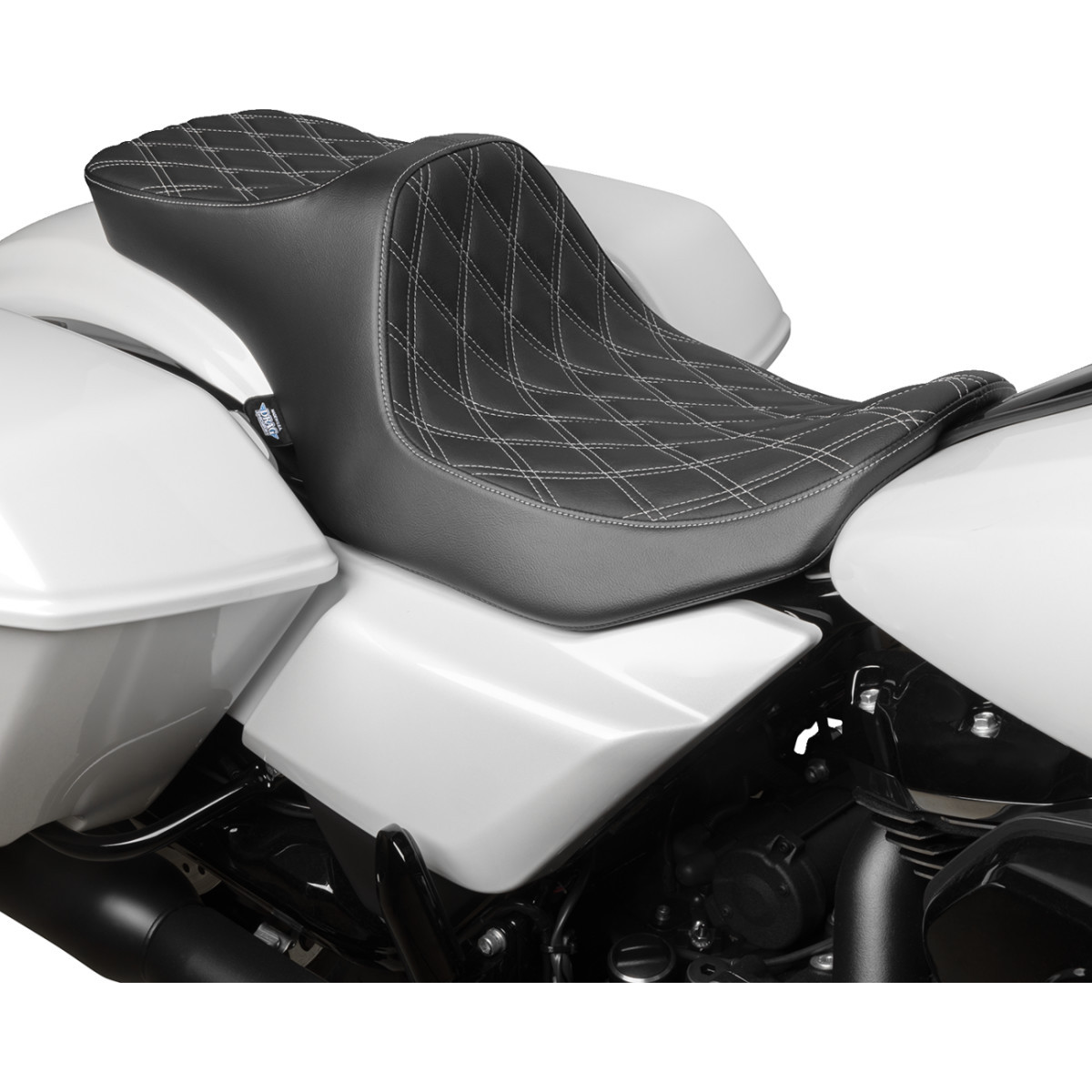 Drag Specialties Seats - Predator III 2-Up Seat - Vinyl - Double Diamond - Silver Stitching - FLT/FLH '23-'24