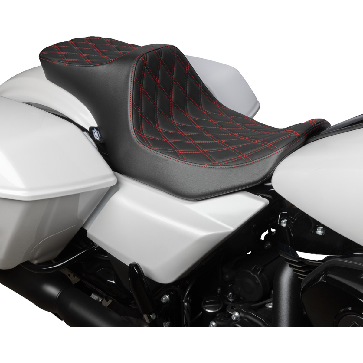 Drag Specialties Seats - Predator III 2-Up Seat - Vinyl - Double Diamond - Red Stitching - FLT/FLH '23-'24