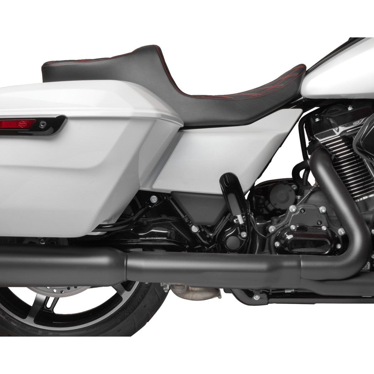 Drag Specialties Seats - Predator III 2-Up Seat - Vinyl - Double Diamond - Red Stitching - FLT/FLH '23-'24