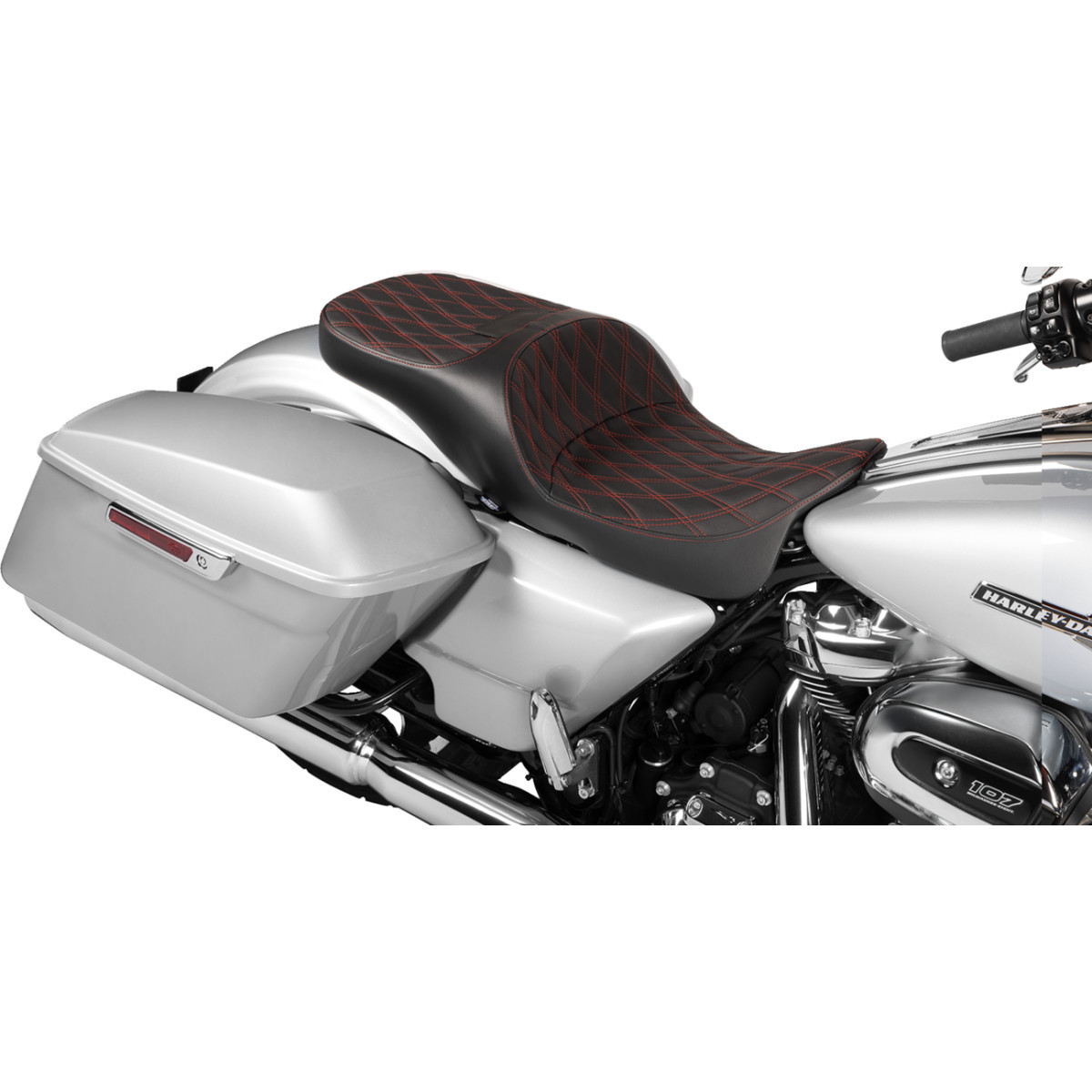 Drag Specialties Seats - Extended Reach Freedom Seat - Vinyl - Double Diamond - Red Stitch - FLT/FLH '09-'25