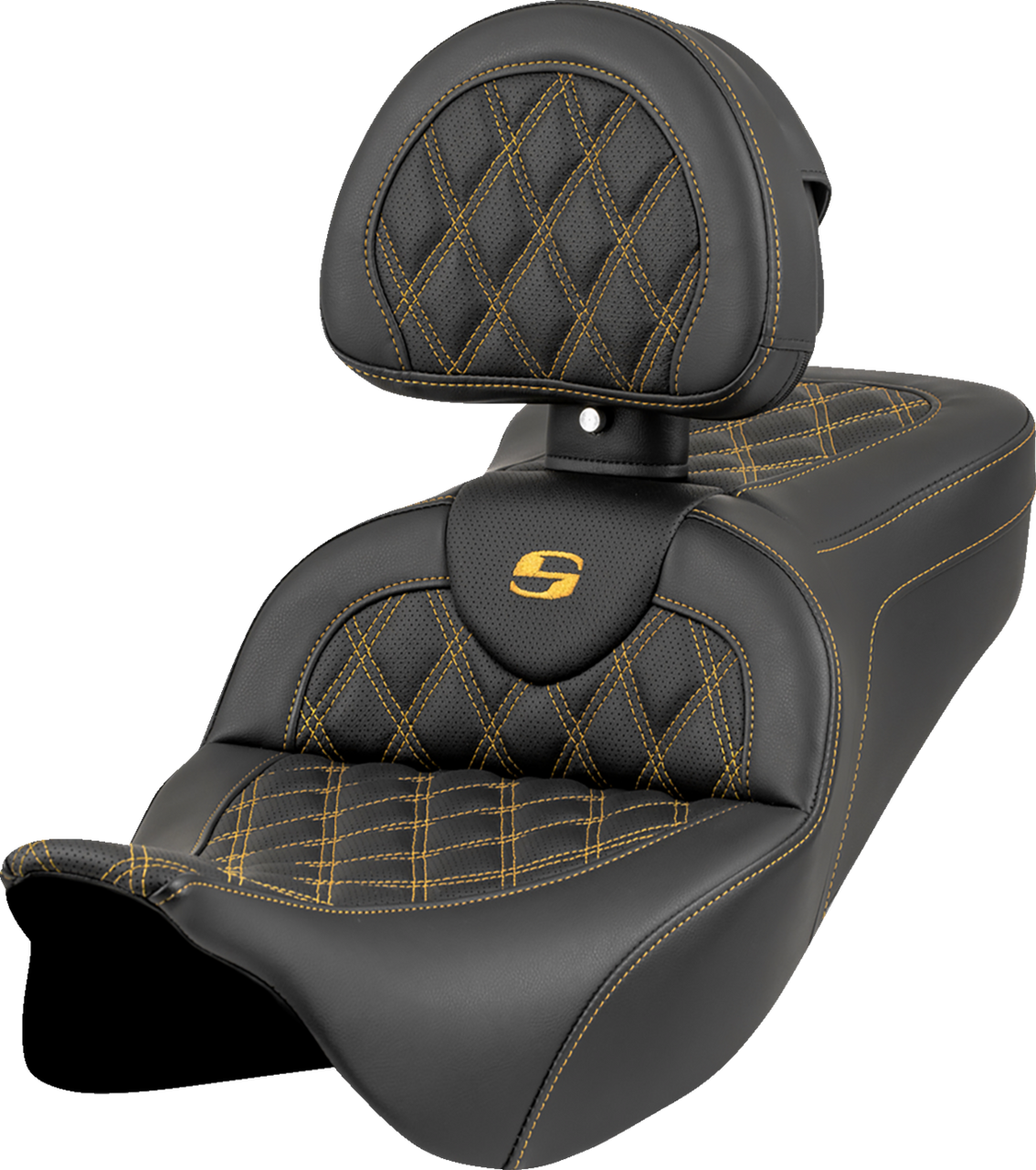 Saddlemen Roadsofa Seat - Lattice Stitch - Gold Stitch - w/ Backrest - FL '08-'23