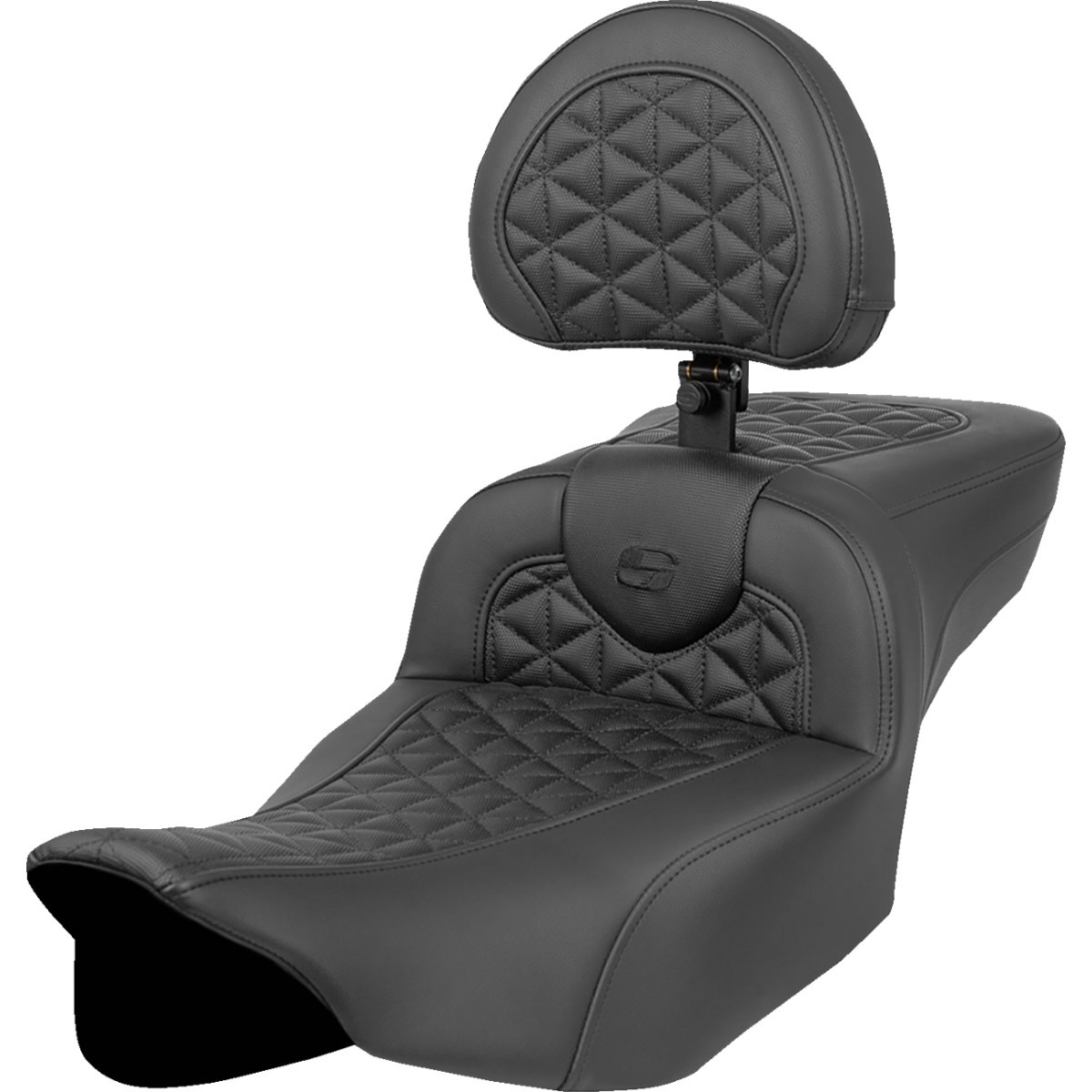 Saddlemen #823-07-211B0 - RoadSofa™ Tri Gripper Seat - Extended Reach - w/ Backrest - FLH/FLT '23-'24