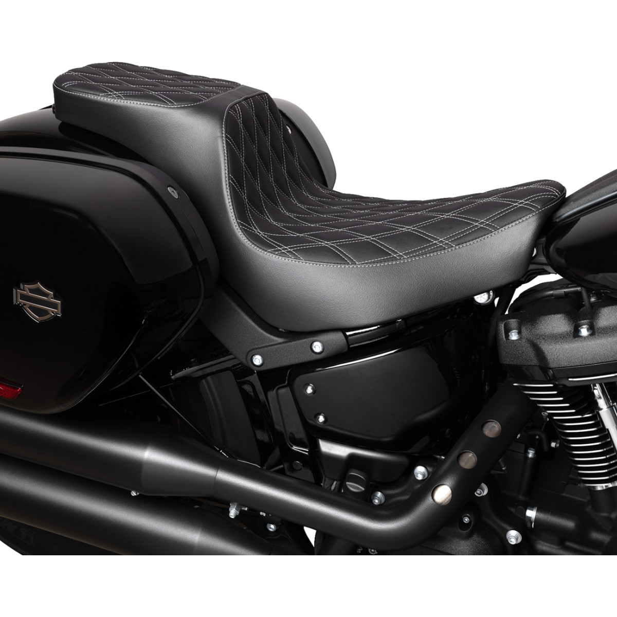Drag Specialties Seats - Predator 2-Up Seat - Vinyl - Double Diamond - Silver Stitching - FLSB/FXLRS '18-'24