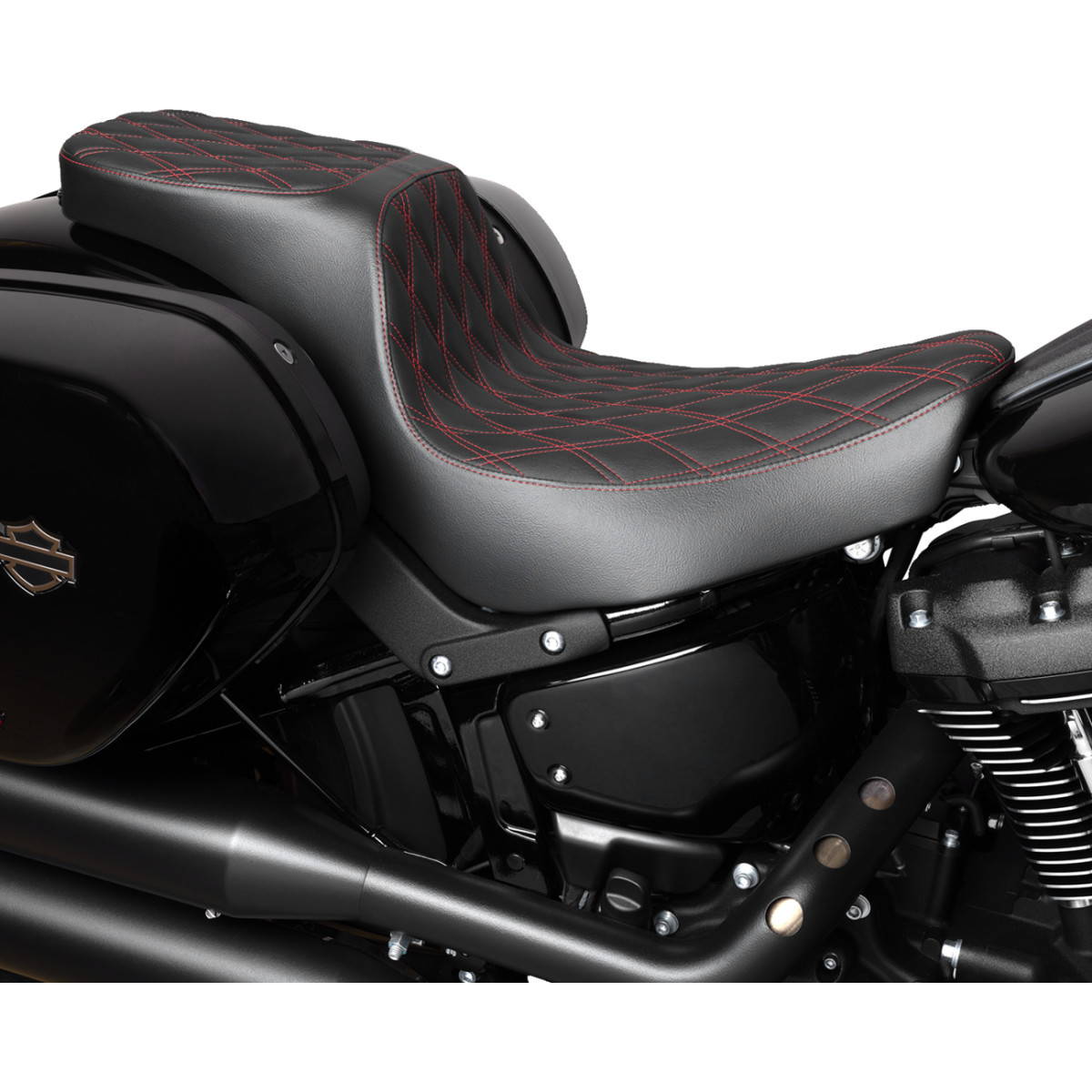 Drag Specialties Seats - Predator 2-Up Seat - Vinyl - Double Diamond - Red Stitching - FLSB/FXLRS '18-'24