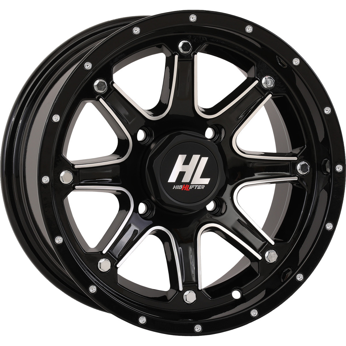 High Lifter #14HL04-1156 - Wheel - HL4 - Front/Rear - Gloss Black w/Machined - 14x7 - 4/156 - 4+3 (+5 mm)