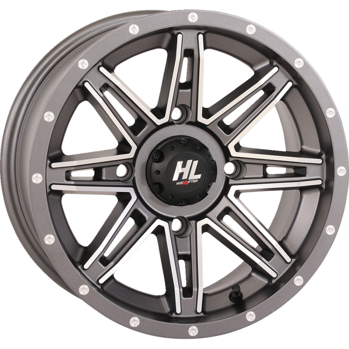 High Lifter #14HL22-1837 - Wheel - HL22 - Front/Rear - Gun Metal Gray w/Machined - 14x7 - 4/137 - 4+3 (+10 mm)