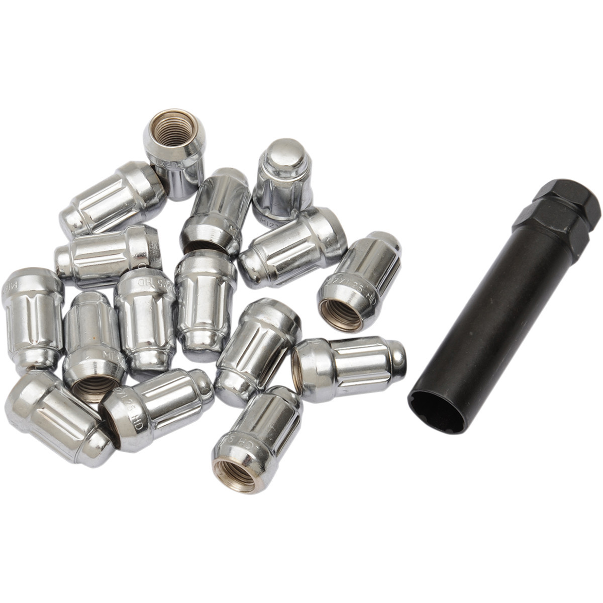ITP #ALUG21BX - Lug Nuts - 60° Tapered - Chrome - M12 x 1.25 - Splined with Key - 16 Pack