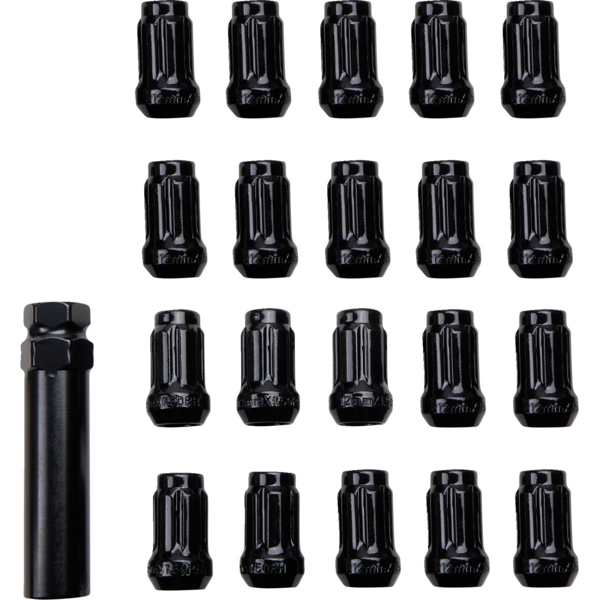 ITP #BLUG22BX - Lug Nuts - 60° Tapered - Black - M12 x 1.50 - Splined with Key - 20 Pack