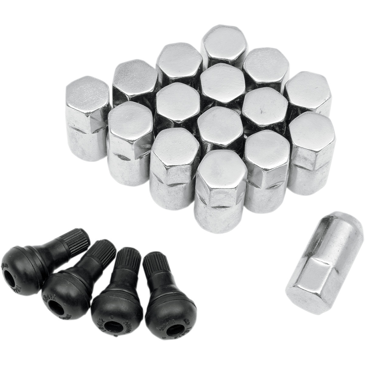 Moose Offroad - Lug Nuts with Valve Stems - 3/8"-24 - Chrome - Tapered - 16 Pack