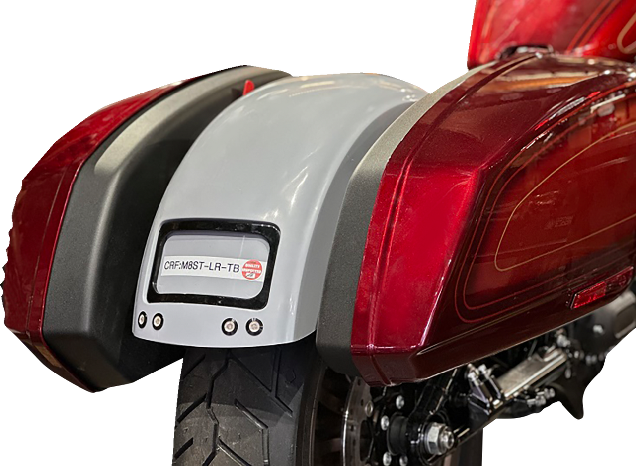 Bagger Nation #CRF-M8ST-LR-TB-B - The Fix Rear Fender - Black Frame Plate - Thunder Bolts - M8 Softail