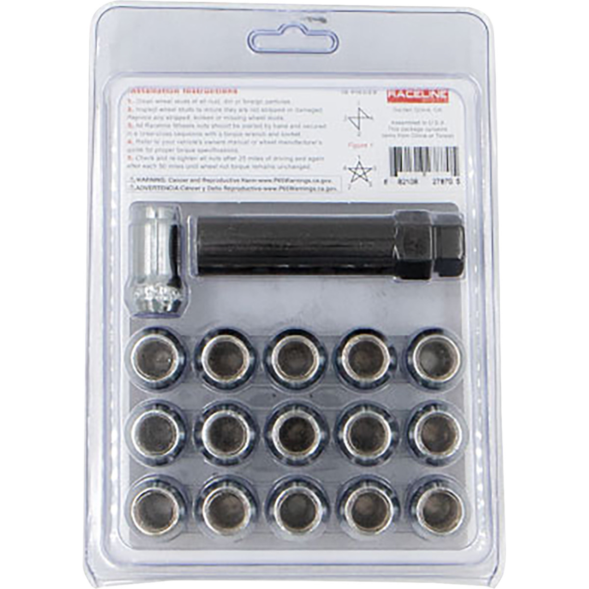 Raceline Wheels #RLUG-CS120C - Lug Nuts - Spline Socket - 1/2"-20 - with Spline Key - Chrome - 16 Pack