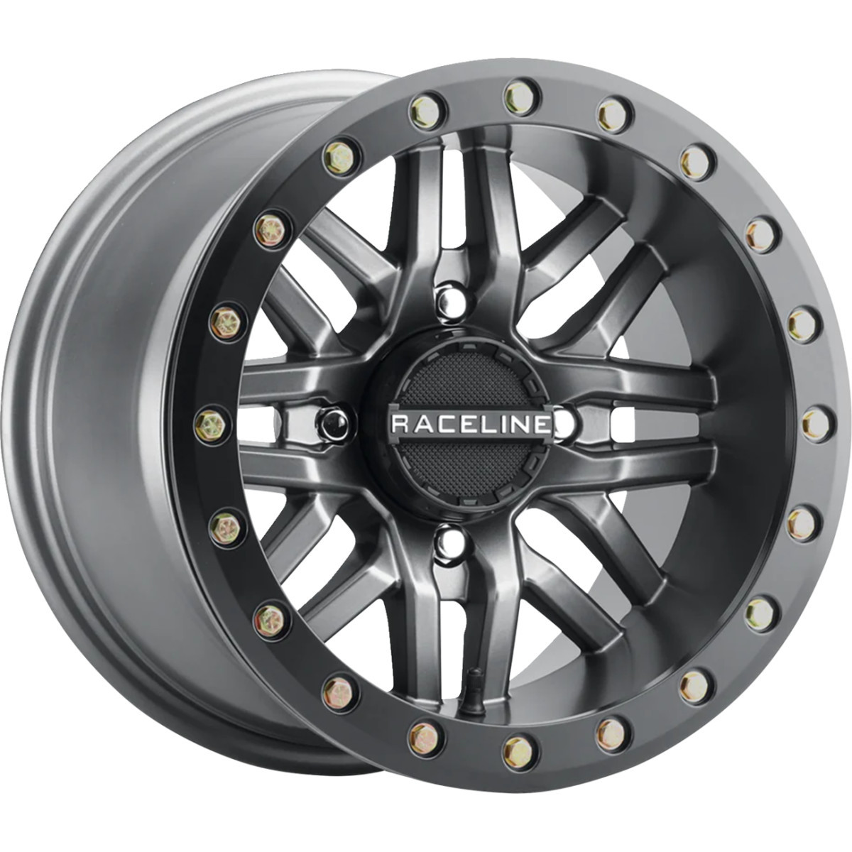 Raceline Wheels #A91G-47056-52 - Wheel - Ryno - Beadlock - Front/Rear - Gun Metal Gray/with Black Ring - 14x7 - 4/156 - 5+2