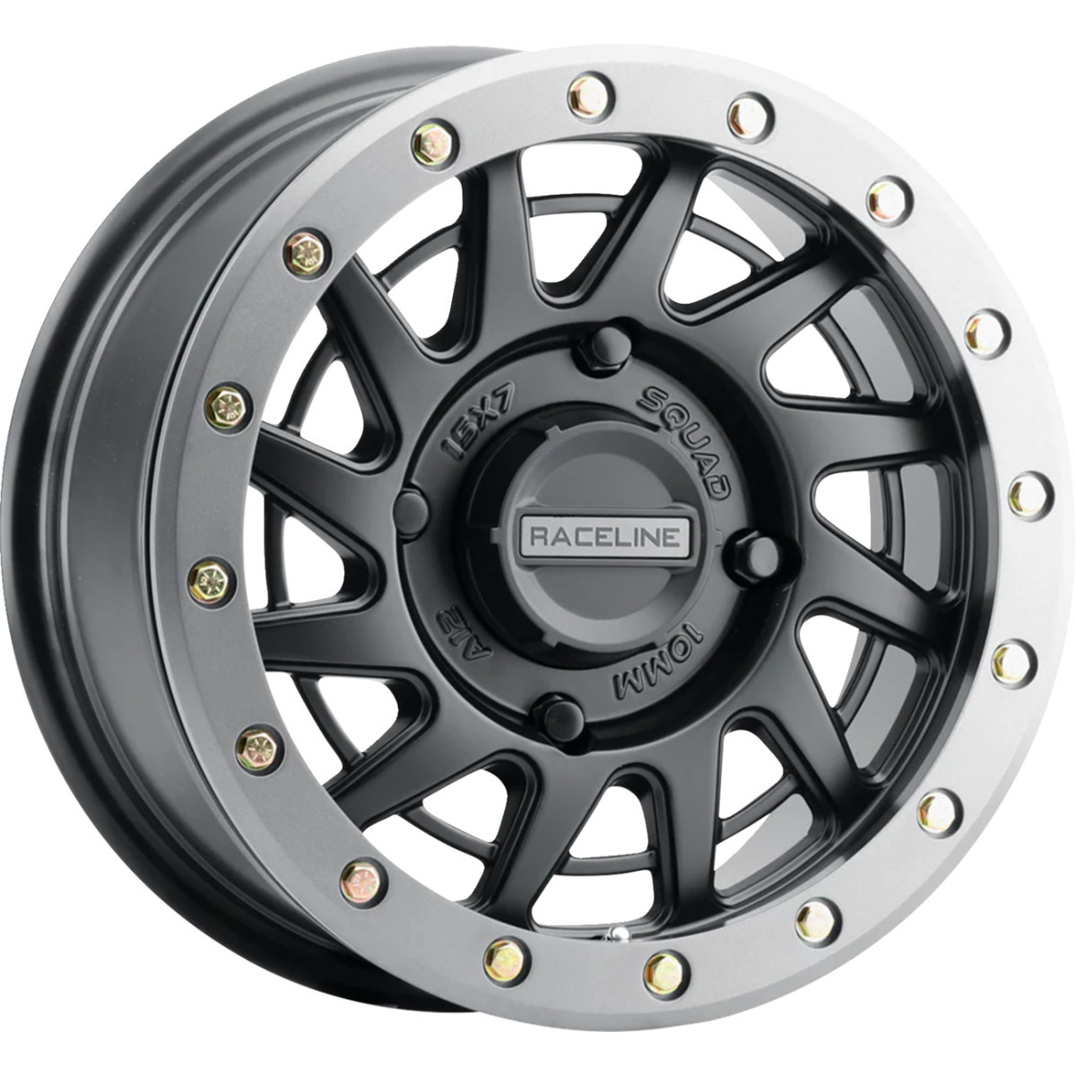 Raceline Wheels #A12BG-57056+10 - Wheel - Squad - Front/Rear - Black/with Gun Metal Gray Ring - 15x7 - 4/156 - 5+2 (+10 mm)