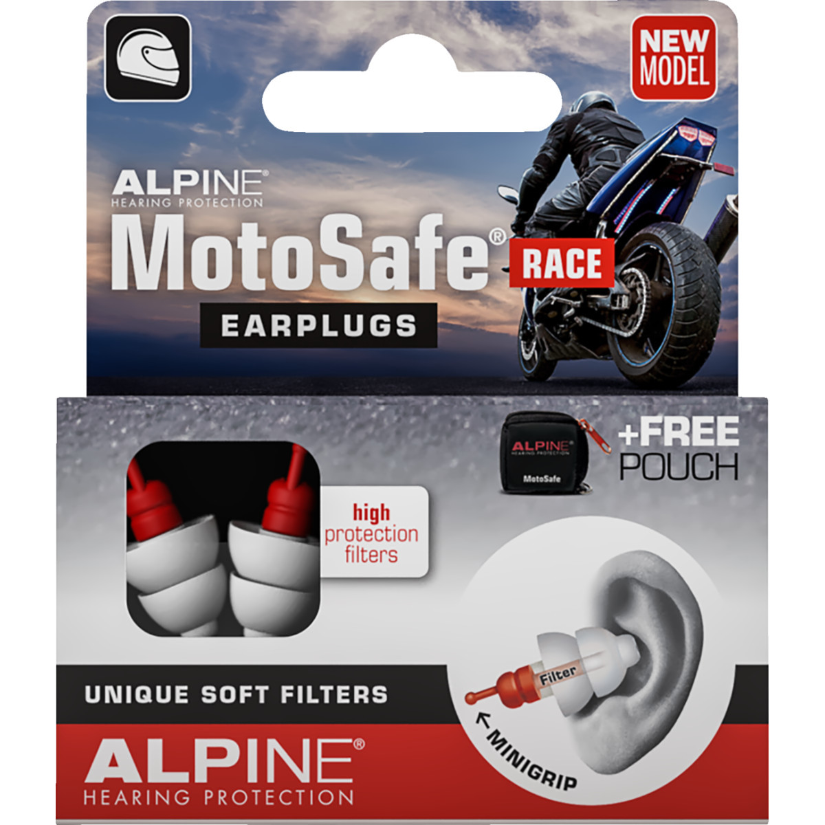 Alpine Hearing Protection #111.23.111 - MotoSafe Earplugs - Race