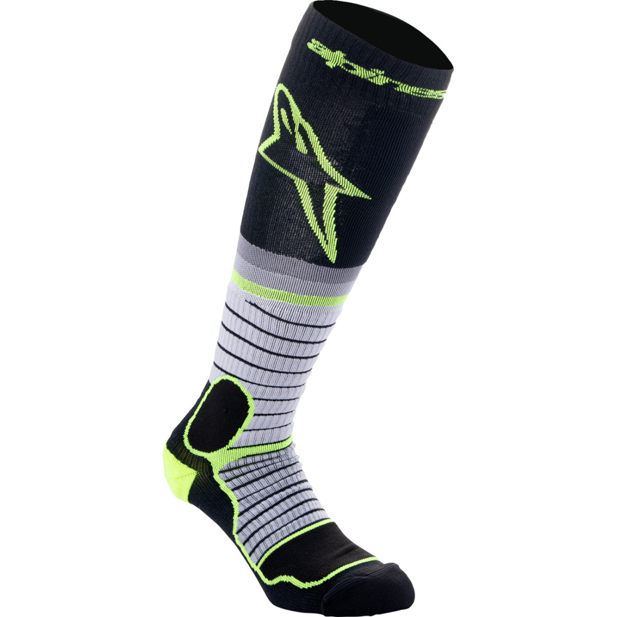 Alpinestars #4701524-175-M - MX Pro Socks - Black/Gray/Yellow - Medium