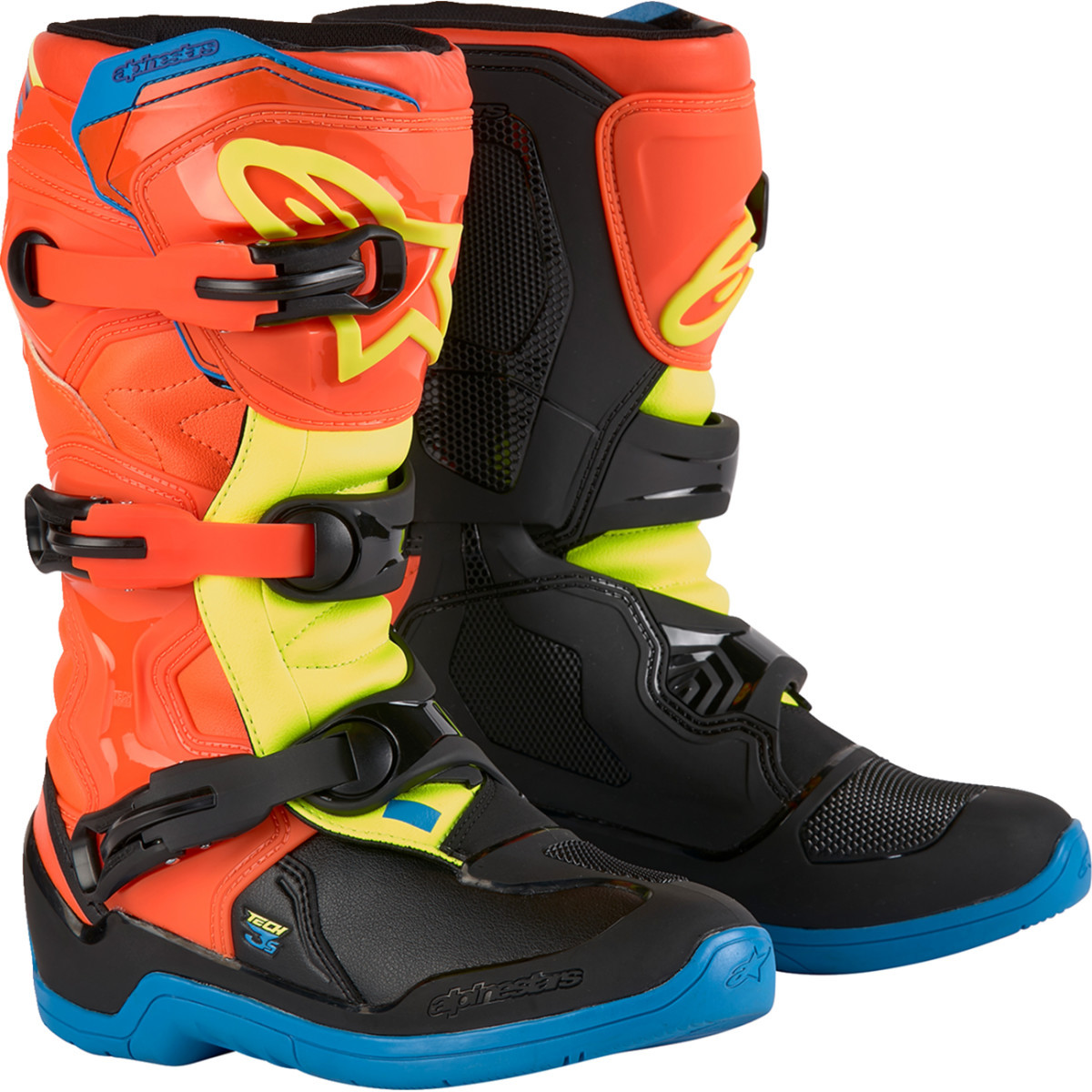 Alpinestars #2014024-4755-7 - Youth Tech3S Boots - Orange/Blue/Yellow/Black - US 7 / EU 40.5