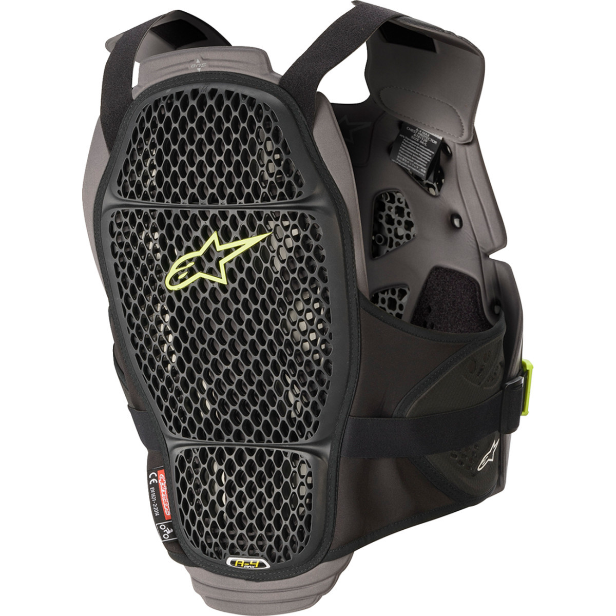 Alpinestars #67015201155XS/S - A-4 Max Chest Guard - Black/Anthracite/Yellow Fluo - XS/S
