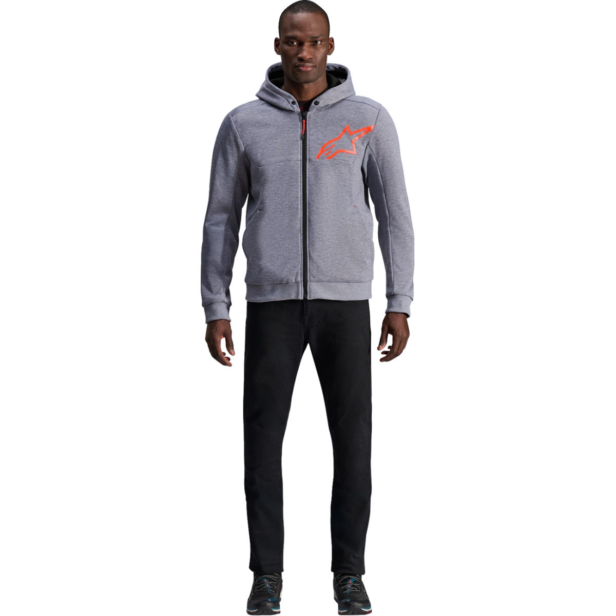 Alpinestars #4200325-9199-S - Chrome v2 Sport Hoodie - Heather Gray/Red Fluo - Small