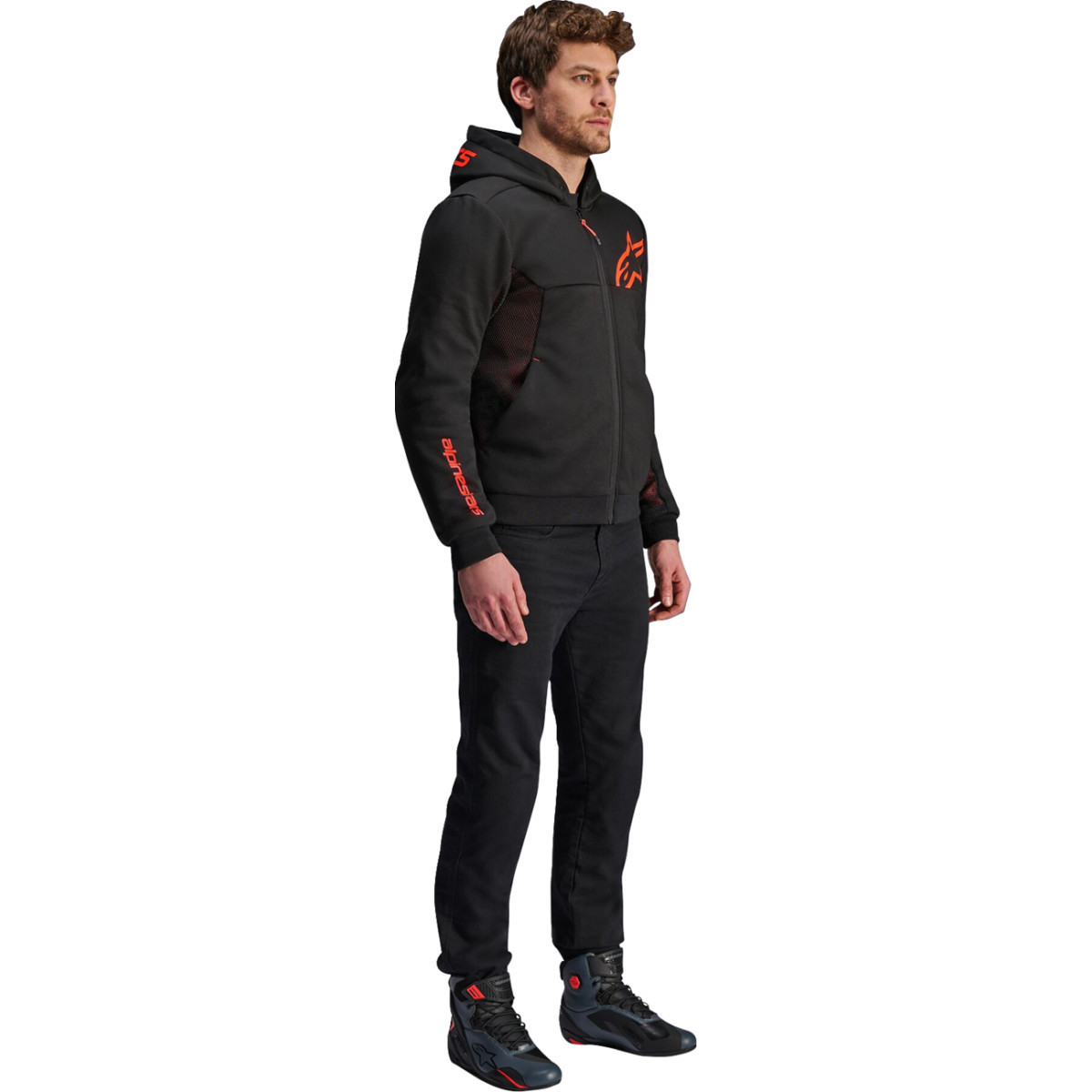 Alpinestars #4200425-1030-S - Chrome Air Sport Hoodie - Black/Red Fluo - Small