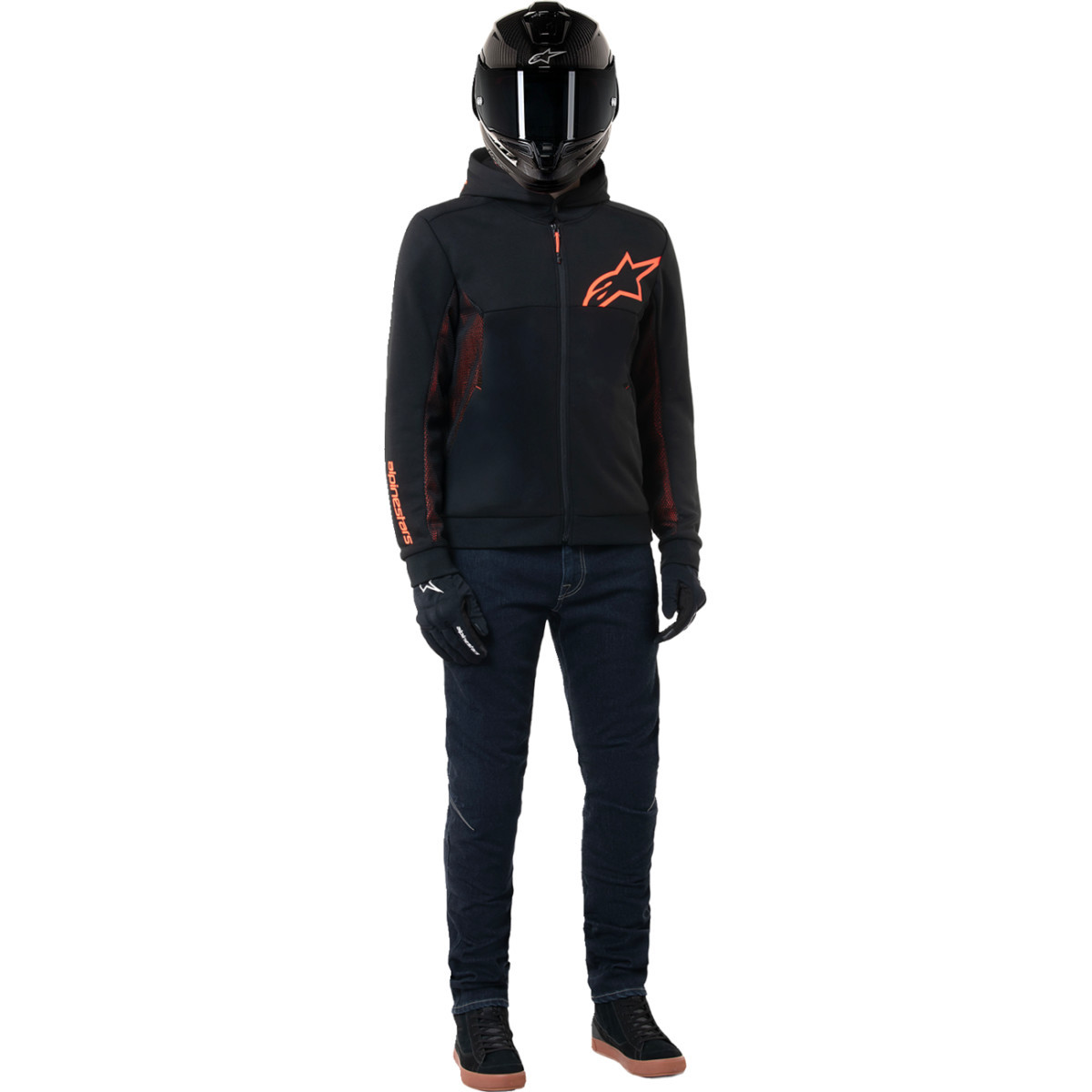 Alpinestars #4200425-1030-L - Chrome Air Sport Hoodie - Black/Red Fluo - Large
