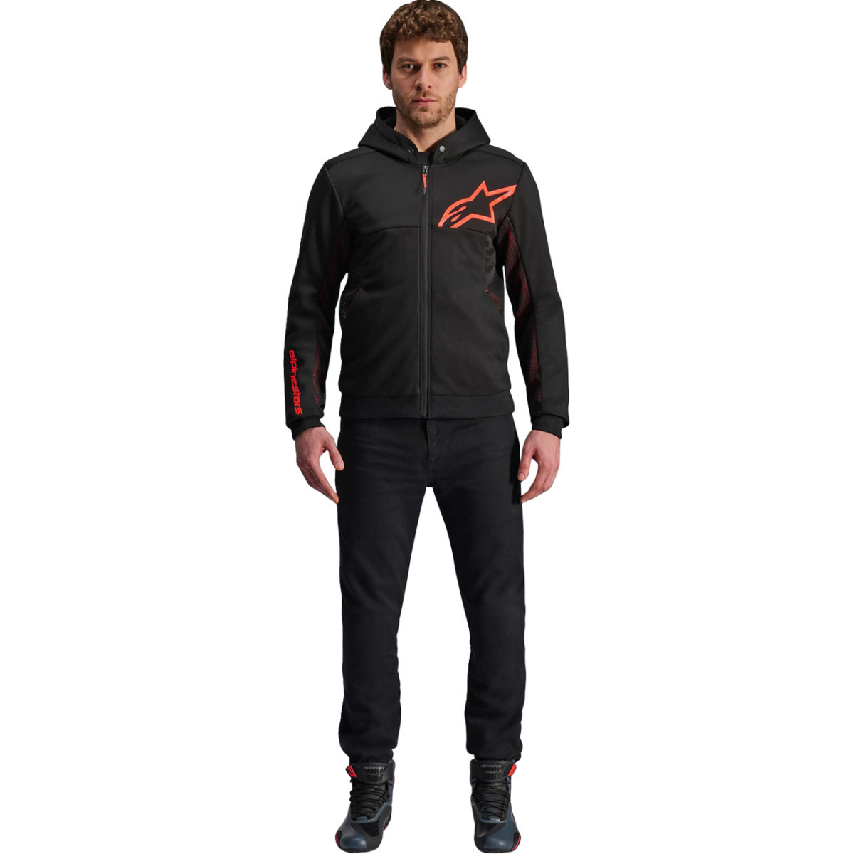 Alpinestars #4200425-1030-L - Chrome Air Sport Hoodie - Black/Red Fluo - Large
