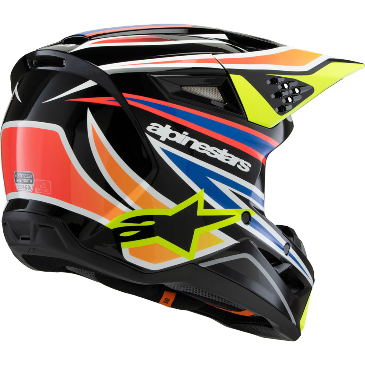 Alpinestars #8302025-1574-YL - Youth SM3 Helmet - Wurx - Gloss Black/Yellow Fluo/Blue/Red Large